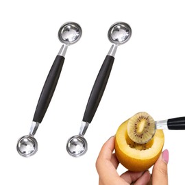 Liroyal Melon Baller Scoops Fruit Scoopers (Set of 2) Ice Cream Scoops Stainless Steel Double Sided Round Fruit Digger Multifunctional Watermelon Ice Cream Restaurant Cooking Commercial Kitchen