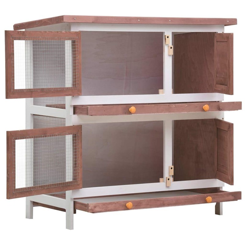 CHARMMA Outdoor Rabbit Hutch 4 Doors Brown Wood-Brown-12.9KG