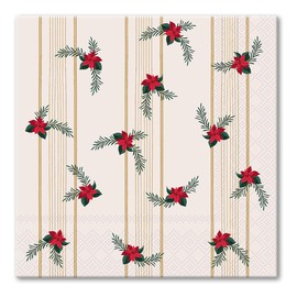 Punch Studio Luncheon Napkins for Entertaining, Winter Florals, Cream Christmas Theme Paper Napkins, Set of 20pcs, 6.5" Folded Square (71813)