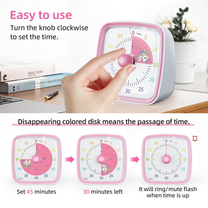 Yunbaoit Visual Timer with Night Light, 60-Minute Countdown Timer for
