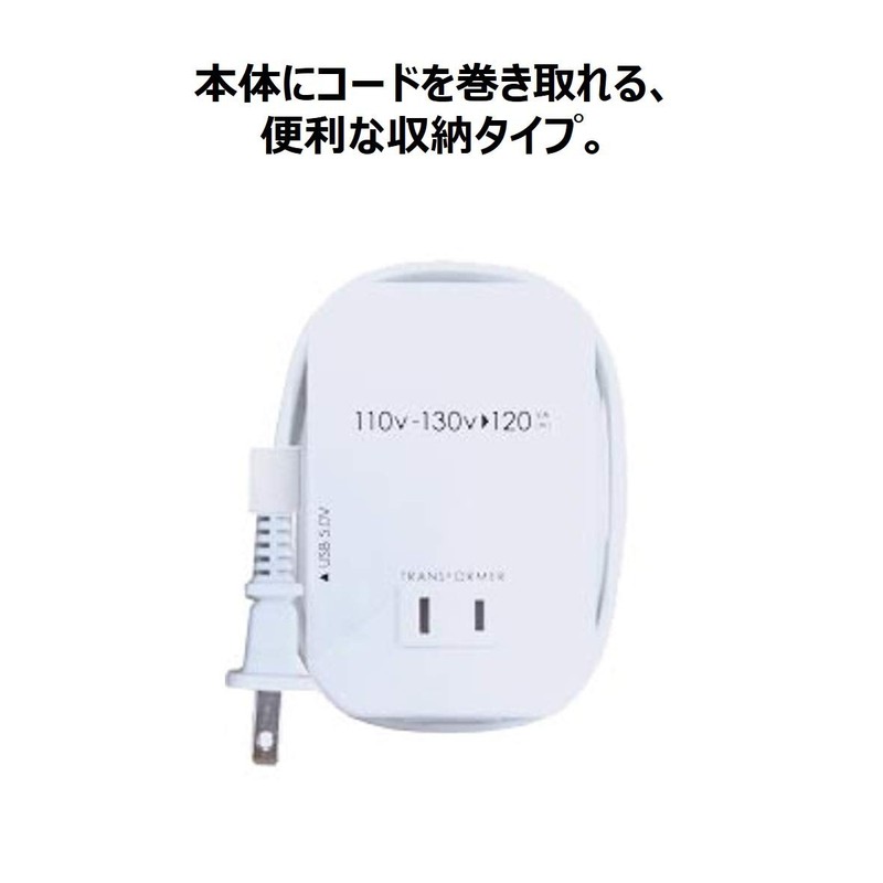 カシムラ 海外用薄型2口変圧器 USB 110-130V/120VA NTI-113