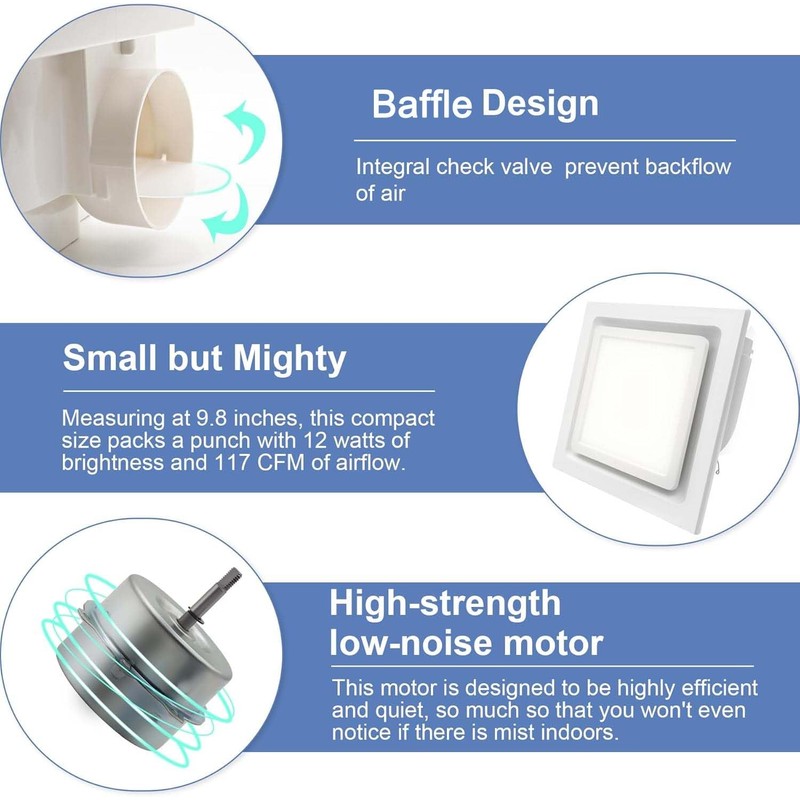 POWERENG Bathroom Exhaust Fan with Light,9.8 in Panel,6000K 12W Square