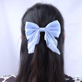 Vacaonio French Silky Bow Hair Clip Barrette Large Satin Hair Bow Hairpins Blue Ribbon Bow Hair Clip Retro Bow Knot Hairclip Satin Bowknot Clip Headpiece Decorative Hair Accessories for Women
