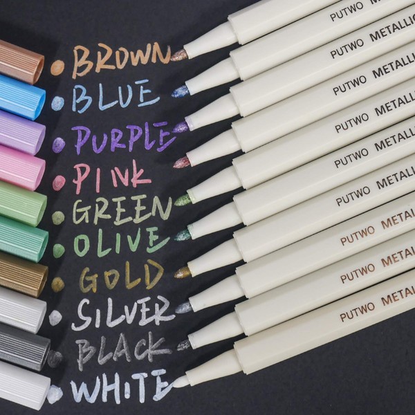 PuTwo Set of 10 Marker pens Coloured Pencils DIY for Photo Scrapbook Album use, Multicolor, 10 Count