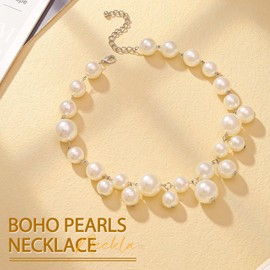 Reaky Pearl Necklaces Silver Necklace Chain Chunky Pearls Neckalce Simple Accessories for Women (White)