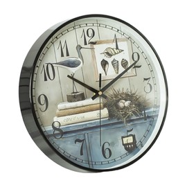 NUOVO 12 Inch Vintage Wall Clock, Mediterranean Style Clock, Maritime Design with Seabird and Shell Motif, Decorative Clock for Living Room, Kitchen, Office, Bedroom