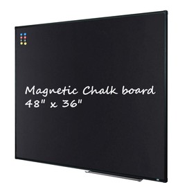 Large 48" x 36" Magnetic Chalk Board| Wall Mounted Chalk Black Bulletin Board with Pen Tray, Black Aluminum Message Presentation Memo Board for Office & School