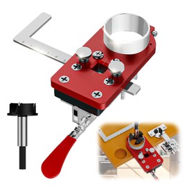 Hinge Drilling Template Made of Aluminium Alloy with Ball Bearing Guide and Forstner Drill Bit for Pot Hinges 35 mm, Matching Hole Positioning Ruler
