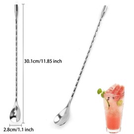 Bar Spoons, 4 Pcs Teaspoons Long Cocktail Twisted Stirrer 304 Stainless Steel Coffee Spoon Mixing Spoon for Bartender or Home Use, Silver, 11.85 Inch