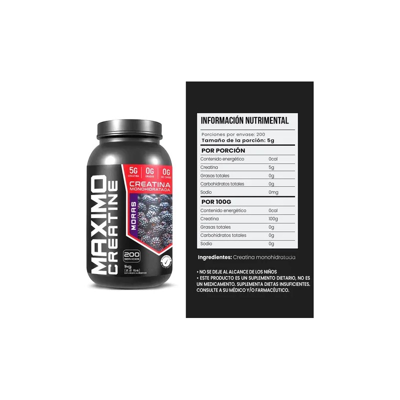 Creatina Monohidratada Maximo Protein 1kg 200 Porciones