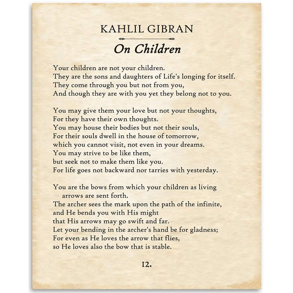 Kahlil Gibran - On Children - 11x14 Unframed Typography Book Page Print - Great Gift for Philosophical, Spiritual, and Inspirational Poetry Buffs Under $15