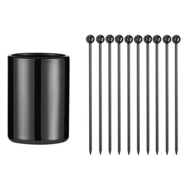 Cocktail Picks+Holder Kit Reusable Martini Picks Cocktail Toothpicks Fruit Picks (Black)