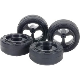 Tamiya Mini 4WD Upgrade Parts Series No.541 Low Friction Small Diameter Narrow Tire (0.9 inches (24 mm) & Carbon Reinforced Wheel (3 Spokes) 15541 (Mini 4WD)