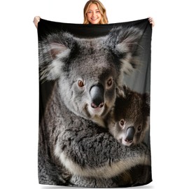 MIEPOS Cute Koala Family Blanket, Ultra Soft Cozy Lightweight Flannel Throw - Warm, Plush, Fuzzy Decor for Couch, Office, Travel - Ideal for Home or as Heartwarming Gift 50×60 Inch