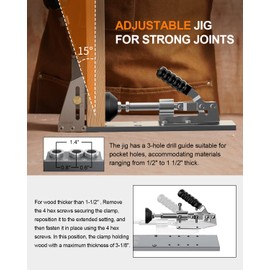 Kolvoii Pocket Hole Jig, Professional Adjustable Pocket Screw Jig for Strong Joints, Versatile Drill Guide Jig for Materials 1/2" to 3 1/8" Thickness with Storage Case