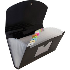 JAM PAPER Accordion Folders - 13 Pocket Plastic Expanding File - Check Size - 5 x 10 1/2 - Black - 2/Pack