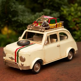 Zaer Ltd. Large Size 14" Long Vintage Style Christmas Cars with Attached Accessories (White Car)