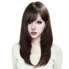 Wig, Medium, Bob, Semi-Long, Stiffle Wig, Women's, Bob, Wig, Layer, Heat Resistant, Long Wig, Cosplay, Women's Clothing, Small Face, Everyday Use (Cool Brown)