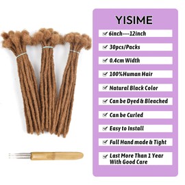 FREESHOW 0.4cm Thickness Options 30 Strands 100% Real Human Hair Dreadlock Extensions for Man/Women Handmade Permanent loc Extensions Bundles Can Be Dyed Bleached Curled Twisted 30 Color 8 Inch