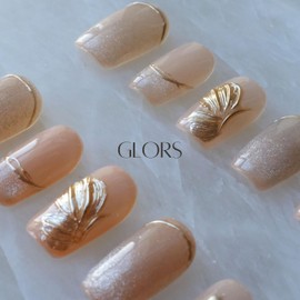 [GLORS] Purly Handmade Medium Ballerina Press on Nails | Flower Dance - Artistic Fake False Nails with Cat-eye and Icy Sheer Nude Color |Salon Quality in Medium Ballerina (M, MB)