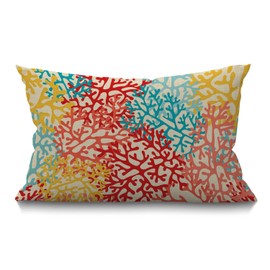 BGBDEIA Cushion Covers Corals Colorful Artwork Light Blue Orange Red Blue Cotton Linen Throw Lumbar Pillow Case Throw Pillow Cover Home Office Decorative Rectangle 12 X 20 Inches 30 x 50 cm