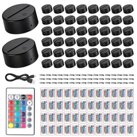 Tuanse 48 Pieces 3D Night LED Light Lamp Base, 16 Colors LED Display Base with Remote Control and USB Cable, Christmas Decorative Light Lamp Base Stand for Acrylic, Restaurant Room Shop, Black Color