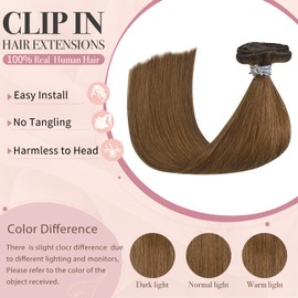 HUAYI Light Brown Clip in Hair Extensions, 22 Inch 70g, 7pcs with 16 Clips, Silky Straight Double Weft Human Hair Extensions for Women #6 Chestnut Brown Hair Extensions