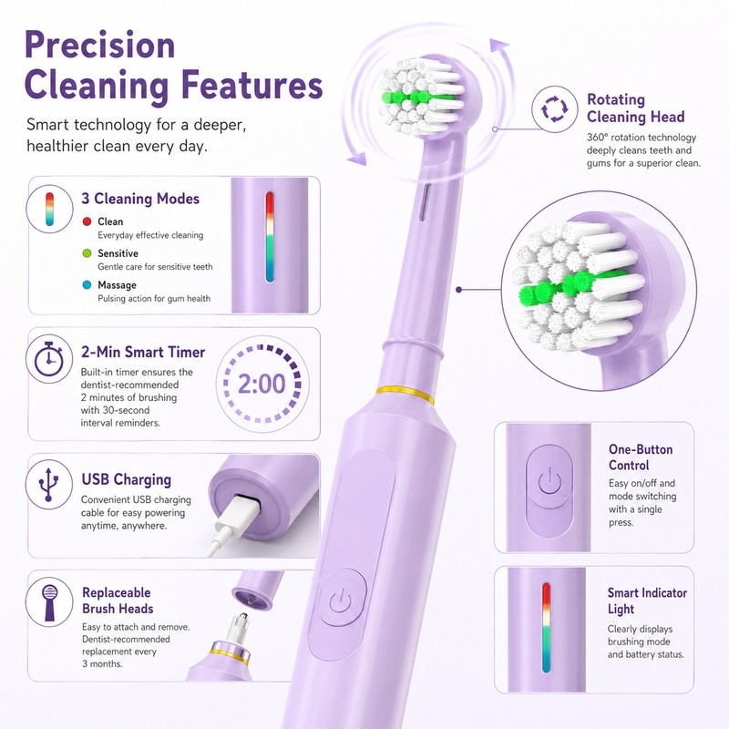 Rotating Electric Toothbrush for Daily Oral Care – USB Rechargeable