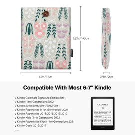 MoKo 6-7" Embroidered Daisy Padded Sleeve Pouch for 7" Kindle Colorsoft Signature Edition 2024, Kindle 11/10/8 Gen, Paperwhite 11th/10th Gen, Pouch for Voyage/Kobo eReader, Beige Plants