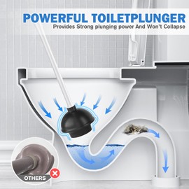 Toilet Plunger and Brush with Holder, Toilet Brush and Plunger Set for 5.3-inch Toilet Drain, 2-in-1 Bathroom Cleaning Combo with Caddy Stand(2 Pack, White)