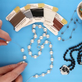 The Beadsmith Pure Silk Cord – White Color, Assorted Sizes 2, 4, & 6, Five Cards per Package, Needle Attached to Each Card