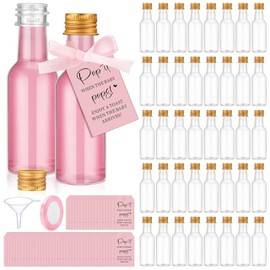 Roshtia 50 Pack Baby Shower Favors for Guests When She Pops, 1.7oz Empty Mini Liquor Bottles with Gold Screw Caps Funnels Tags Ribbon for Shots Baby Shower Return Gift(Pink)