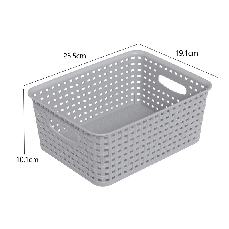 Knifefish 6-Pack Plastic Woven Baskets, Rectangular Rattan Basket for Organizer