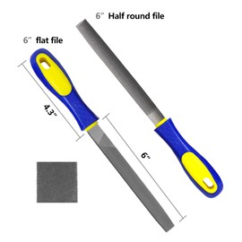 KALIM 2-Piece 6 Inch Heavy Duty File Set - Flat/Half Round High Carbon Hardened Steel Files with Anti-Slip Handles, Medium Coarse, Suitable for Wood/Metal/Model/Shaping