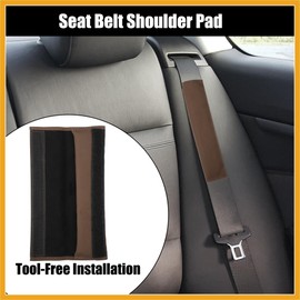 Partuto 2pcs Universal Car Seat Belt Cover Shoulder Pad Faux Leather Brown Replacement