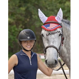 Lift Sports USA American Flag Horse Fly Bonnet Ear Net Veil Hood Mask Crochet Hand Made - Cob