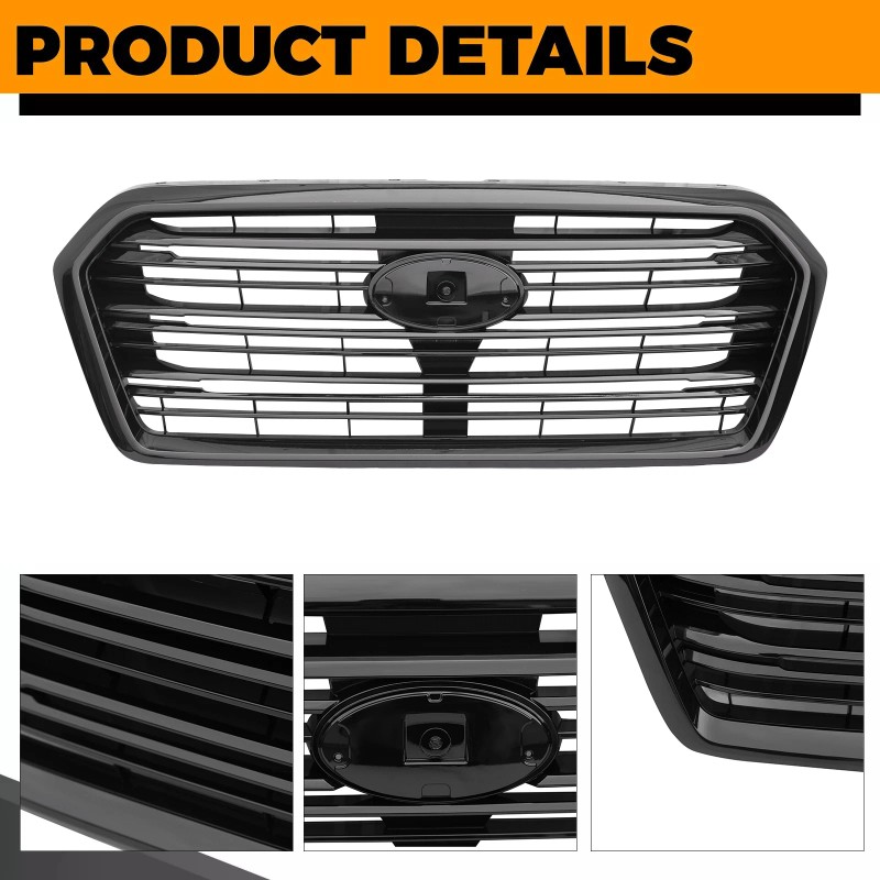 YLT Auto Glossy Black Front Bumper Upper Grille For 2019