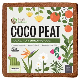 MagJo Naturals 100% Pure Coco Coir (Coco Peat) 11 Pound Block (5kg, OMRI Listed for Organic Gardening, Coconut Coir - Low EC and pH Balance - High Expansion Coco Fiber for Herbs, Flowers, Planting