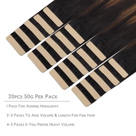 WENNALIFE Tape in Hair Extensions Human Hair, 20pcs 24 inch 50g Natural Black Mixed Chestnut Brown Remy Tape Hair Extensions Real Human Hair Tape Extensions Coloured Hair Extensions