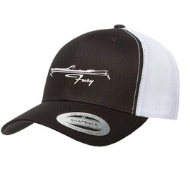 1957 1958 1959 Plymouth Fury Convertible Fully Embroidered Yupoong 6606 Snapback Trucker Fitted Cap Black/White