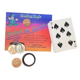 Ted's Sterling Magic Factory Cut Bicycle Svengali Deck and Genuine US Scotch and Soda Centavo Coin Card Trick Set (Red)