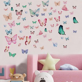 Lotusamber Glow in The Dark Butterfly Wall Decals 64PCS Multicolor Glowing Luminous Butterfly Wall Stickers Cartoon Style PVC Material Rectangular Indoor Wall Stickers