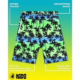 Body Glove Boys' Board Shorts – 2 Pack UPF 50+ Quick Dry Bathing Suit Swim Trunk (Size: 8-18), Size 14-16, Red/Blue Palm Trees