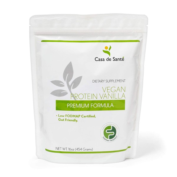 Casa de Sante Low FODMAP Certified Vegan Protein Powder for IBS & SIBO Gluten & Dairy Free Soy Free Sugar & Grain Free Low Carb All Natural Gut Health Food, Superfoods, Stevia, Monk Fruit (Vanilla)