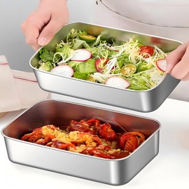CHFNJJ Stainless Steel Storage Containers Set of 2 Stainless Steel Bats with Lids, Stainless Steel Bats Deep Food Storage Containers for Kitchen, Refrigerator Safe, Cookware (Set of 2) with Cover
