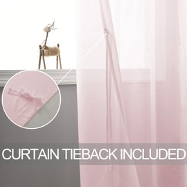 DWCN Blush Pink Sheer Curtains with Tiebacks Semi Transparent Voile Grommet Curtains Elegant Window Curtains for Bedroom and Living Room,2 Panels,W52 x L63