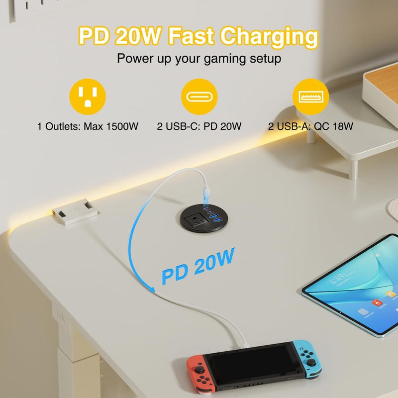 2.5 inch Desk Power Grommet Outlet 2 USB C 20W,