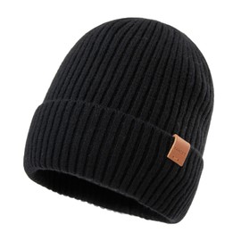 TOP-EX XL/XXL 100% Merino Wool Beanie for Men & Women, Warm Fleece Lined Winter Hat, Unisex & Elastic, Perfect for Running & Golf, Soft Knitted Hat, 94586#Black