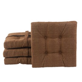 Klear Vu Non-Slip Gripper Tufted Square Stools Cushions with Tie Straps for Dining Rooms, Kitchen Bars, Cafes and Restaurants-Set of 4, 12”x12”, Chocolate 4 Count