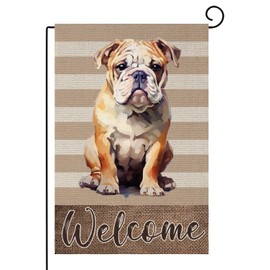 TopPacific Bulldog Garden Flag Home Garden Welcome Dog Spring Yard Flag, 12x18 Inch, Double Sided for Outdoor Summer House Yard Decoration(8271)